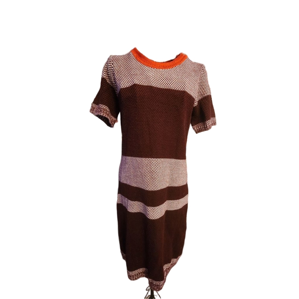 JOE FRESH Long Sleeve Dress S Burgundy White